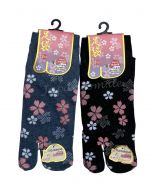 Japanische Tabi Socken Hanabira weiss, Gr. 34 - 40, aus Baumwolle, blau und schwarz.