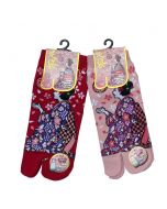 japanische Tabi Socken Maiko Geisha Sakura Gr. 34 - 40 aus Baumwolle, rot und pink
