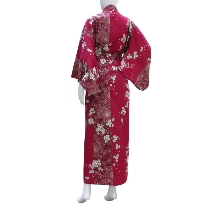 Damen Kimono Sakura Kirschblüte bordeaux, lang