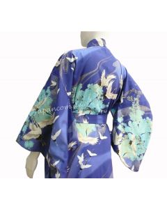 Damen Kimono Tsuru Kranich blau Baumwolle