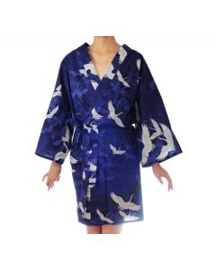 Happi Kimono Kranich Wellen royalblau, kurz