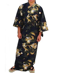 Herren Kimono Drachen Kiefer schwarz 150cm lang, Vorderseite