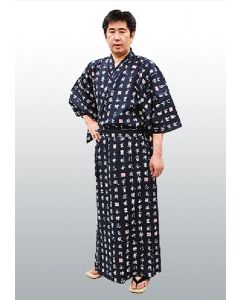 Herren Yukata Kimono Shin Kanji blau extra lang