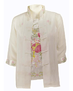 Chinesische Bluse mit Top weiß, 2-tlg