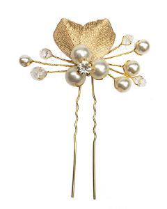 Haarspange Blatt gold mit Perlen Brautschmuck