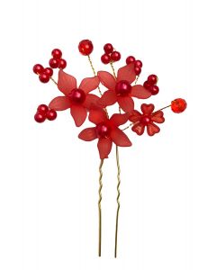 Haarspange zum Einstecken mit roten Blumen und Perlen - Brautschmuck, Cosplay