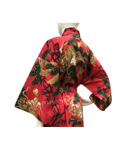 knielanger Kimono Bademantel Drachen Kiefer rot für Damen und Herren