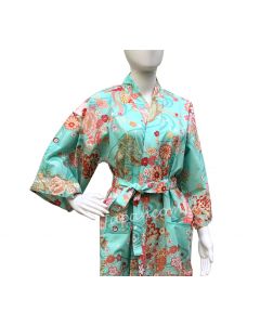 Knielanger Bademantel Kimono Drachen Phönix türkis grün aus Japan
