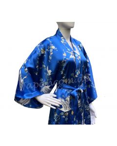 Seiden Kimono Kraniche und Kirschblüten Damen blau