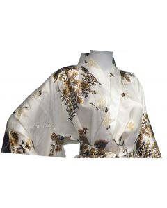 Happi Seiden Kimono Kiku Tsuru (Kranich) weiss kurz