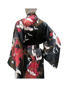 Damen Kimono aus Seide Tsuru schwarz