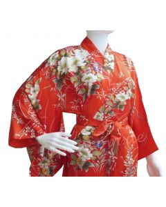 Damen Seiden Kimono Ume rot, lang