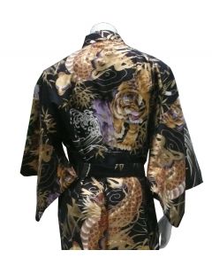Herren Kimono Drachen Tiger schwarz-braun Baumwolle
