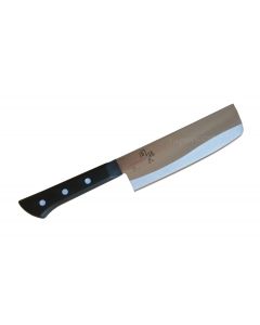Japanisches Messer Nakiri Sekimagoroku Moegi aus 3 Lagen Stahl mit breiter Klinge.