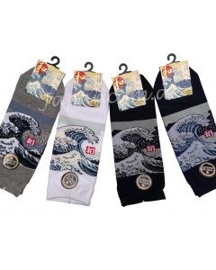Japan Sneaker Socken Hokusai grau Die Welle Gr. 40 - 45 aus elastischer Baumwolle in 4 Farben