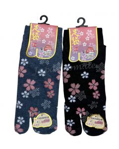 Japanische Tabi Sneaker Socken Hanabira weiss, Gr. 34 - 40, aus Baumwolle, blau und schwarz.