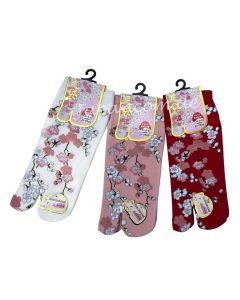 bunte Tabi Sneaker Socken Hanami aus Baumwolle, Gr. 34 - 40 in weiss, rosa und rot