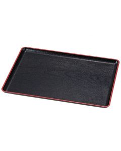 schwarzes japanisches Lacktabett mit rotem Rand, 30 x 42 x 2cm. Baumrindemuster mit glänzendem Finish