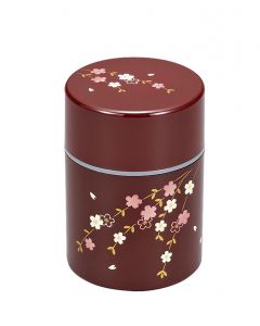 dunkelrote Teedose mit Kirschblüten japanische Lackarbeit mit 