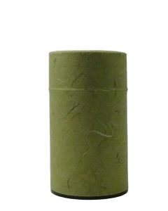 japanische Teedose aus Metall, außen ummantelt mit japanischem Papier in grün