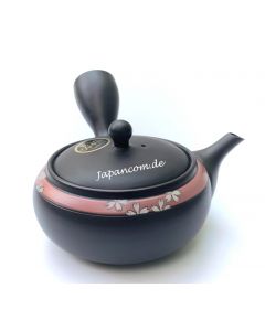 Japanische Tokoname-Keramik Teekanne in Braun-Schwarz mit feinem Kirschblütendekor, handgefertigt für anspruchsvolle Tee-Genießer