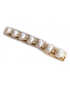 Kleine elegante goldene Haarspange mit Perlen und Kristallsteinen 